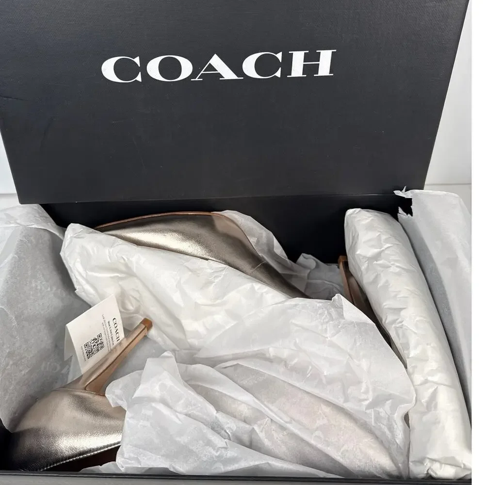 Coach Skyler‎ Pumps Womens 8.5 Metallic Champagne Gold Stiletto Heel Pointed Toe